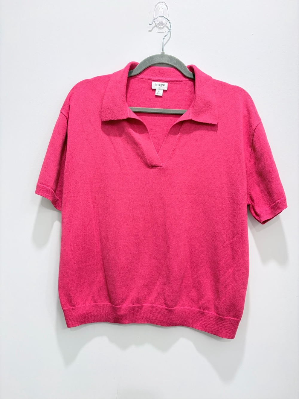 J.Crew Pink Johnny Collar Sweater Polo Large #jcrew #sweaterpolo #pink #preppy - Picture 2 of 7